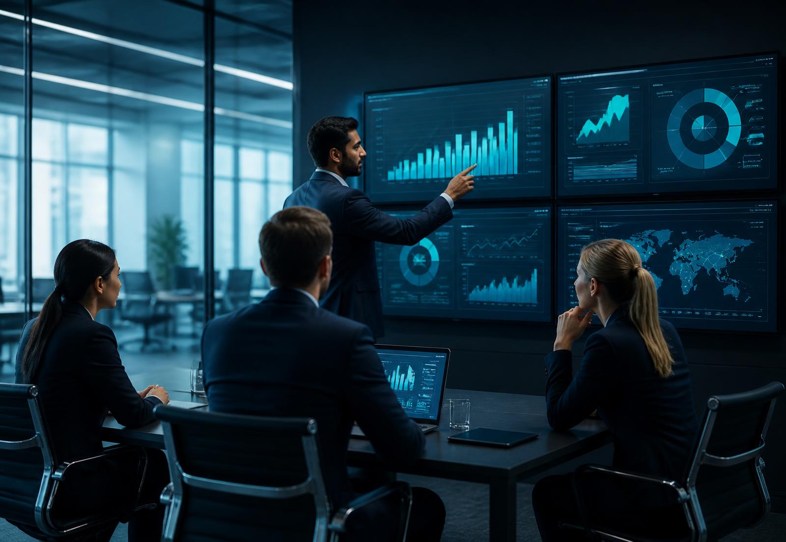 Consultores de ERP analisando indicadores de gestão empresarial